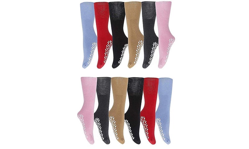 Brooklyn Socks 12 Pairs of Womens Non Skid/Slip Medical Socks, Cotton With Rubber Gripper Bottom, Assorted Colors, Size 9-11 - Image 1
